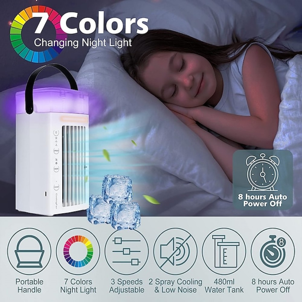 Portable Air Conditioner Fan 4 in1 Desktop Cooling Fan with 4 Wind Speed & 2 Spray Modes 7 Colors LED Light & 2-8H Timer 700ml Large Watertank High-Efficiency Cooling Fan for Room Office Bedroom
Portable Air Conditioner Fan 4 in1 Desktop Cooling Fan with 4 Wind Speed & 2 Spray Modes 7 Colors LED Light & 2-8H Timer 700ml Large Watertank High-Efficiency Cooling Fan for Room Office Bedroom
